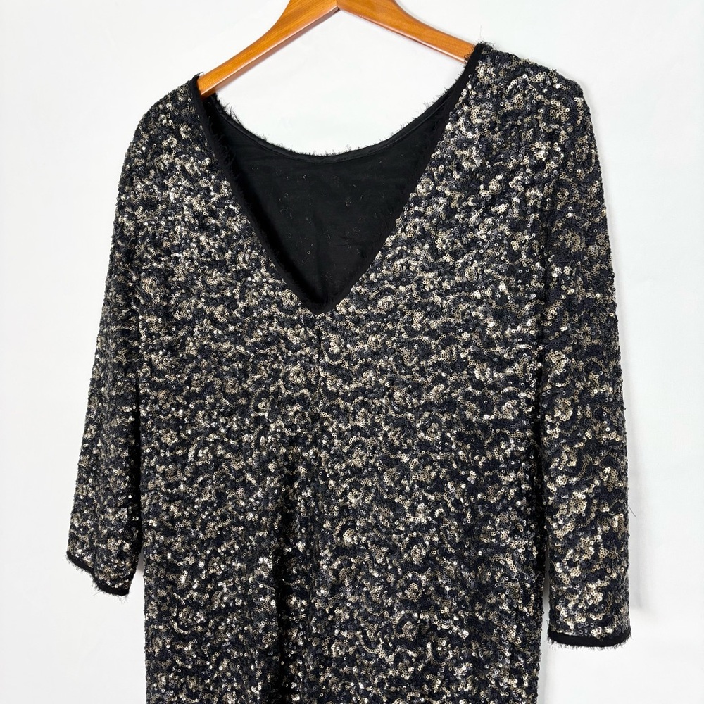 Zadig and Voltaire Rousse Sequin Deluxe Mini Dress 3/4 Sleeve Black‎ Gold Size M - Picture 4 of 7